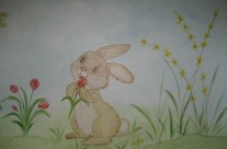 Bunny with red tulip