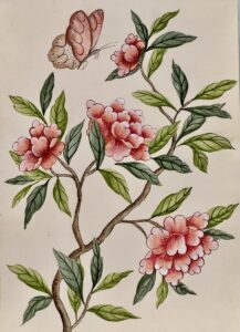 Peonies Chinoisery painting 10”x14” gauche